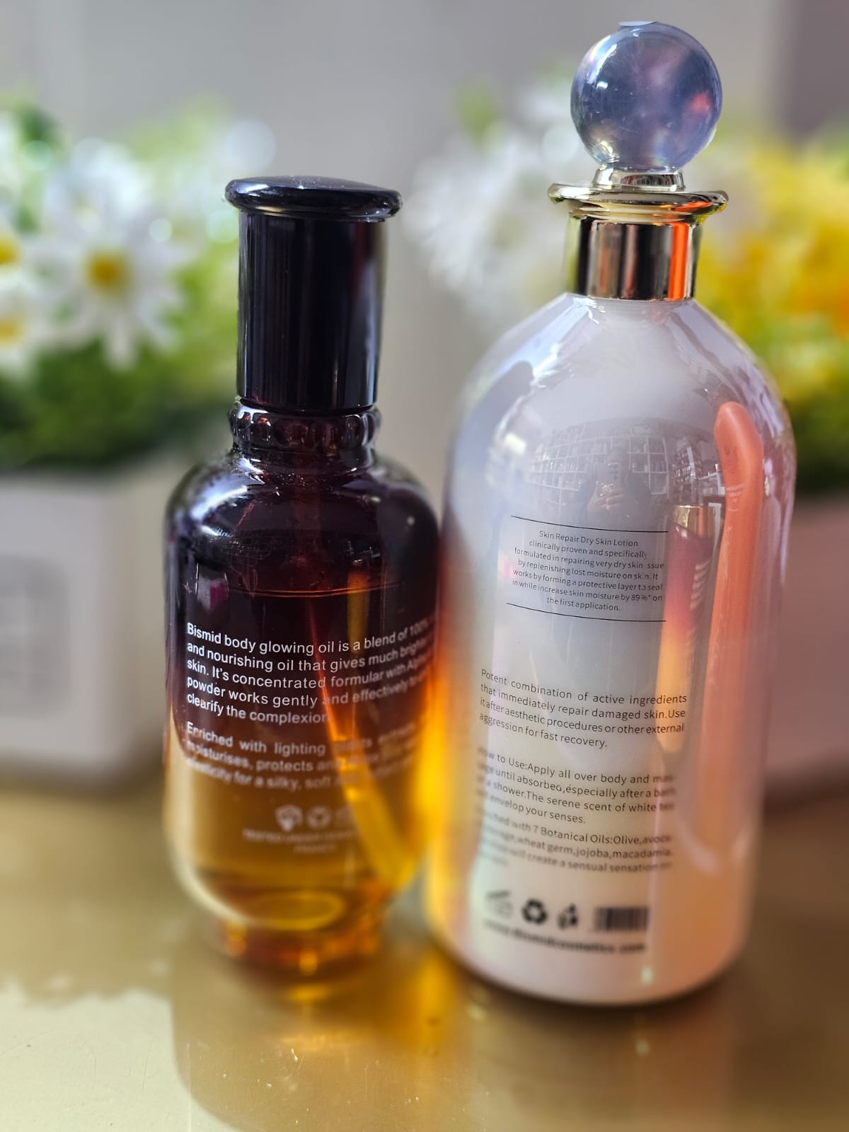 Bismid white tea skin repair lotion with body glow oil