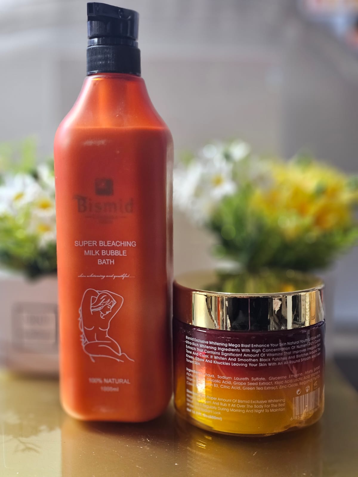 Bismid super bleaching milk bubble bath with whitening mega blast cream