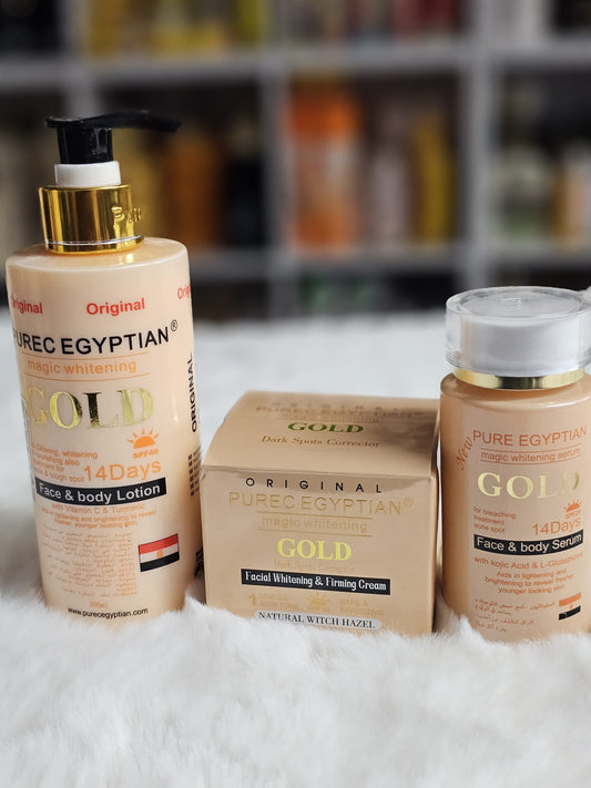 Purec egyptian gold face & body lotion, dark spot corrector & serum