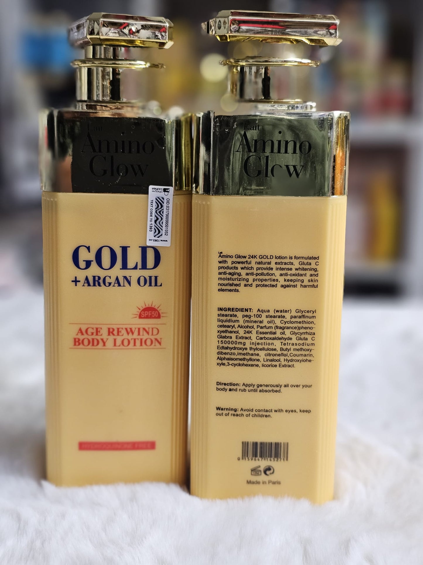 Lait amino glow 24k gold age rewind lotion 500ml x2