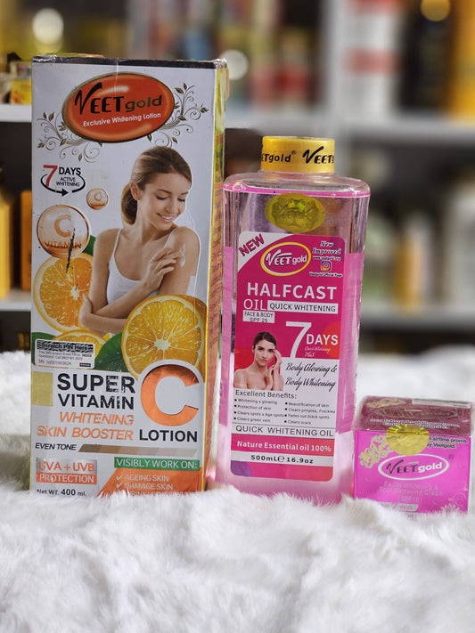 Veet gold super vitamin c whitening skin booster lotion, half cast oil, & face cream