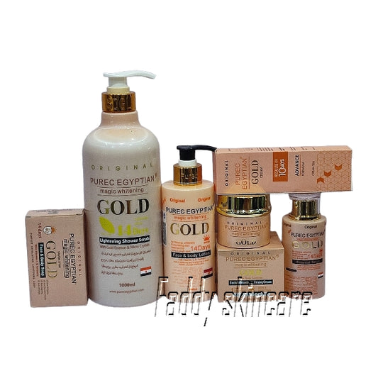 Purec egyptian gold lotion, shower scrub, soap, serum, face cream, advance formula cream