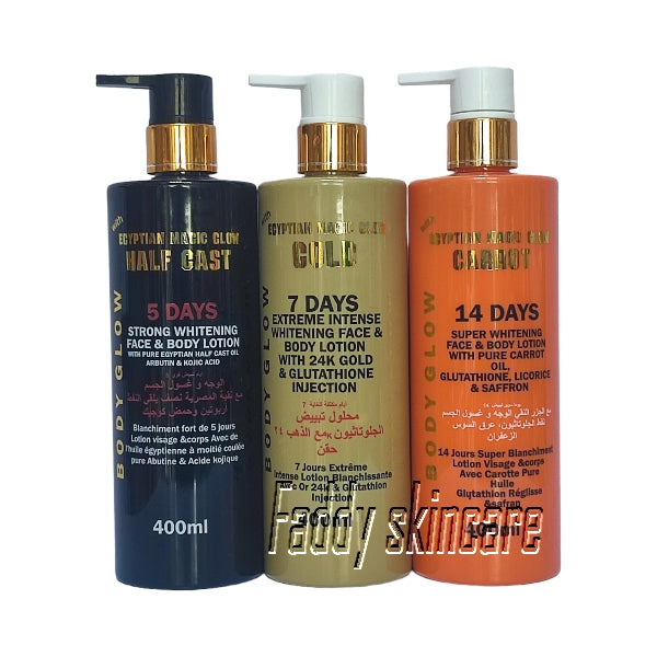 Egyptian half cast body glow face & body lotion, egyptian magic gold & carrot lotion