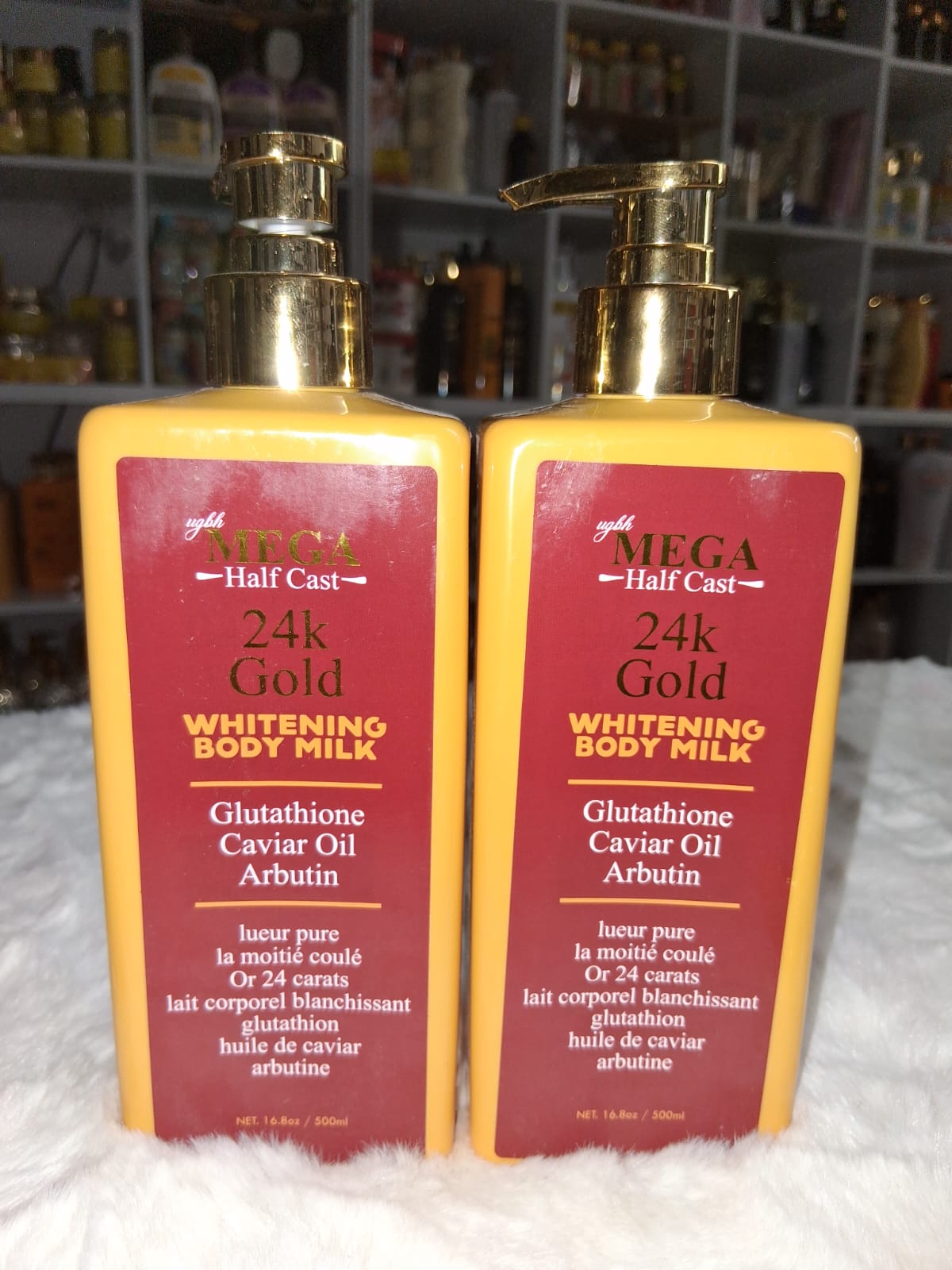 Mega half cast 24k gold whitening body milk 500ml x2
