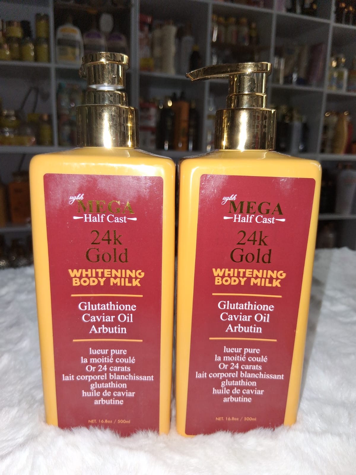 Mega half cast 24k gold whitening body milk 500ml x2
