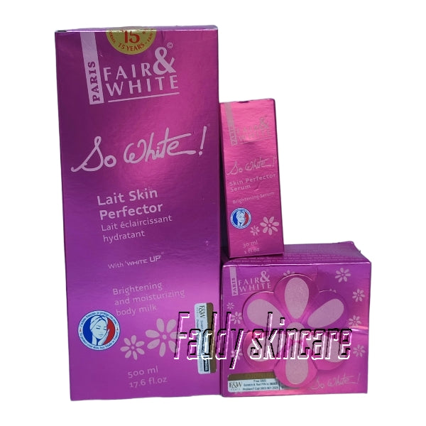 Fair & white so white body milk with serum & soap