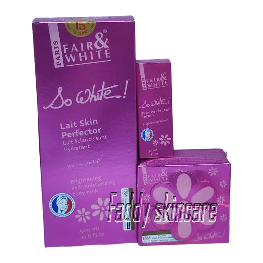 Fair & white so white body milk with serum & soap