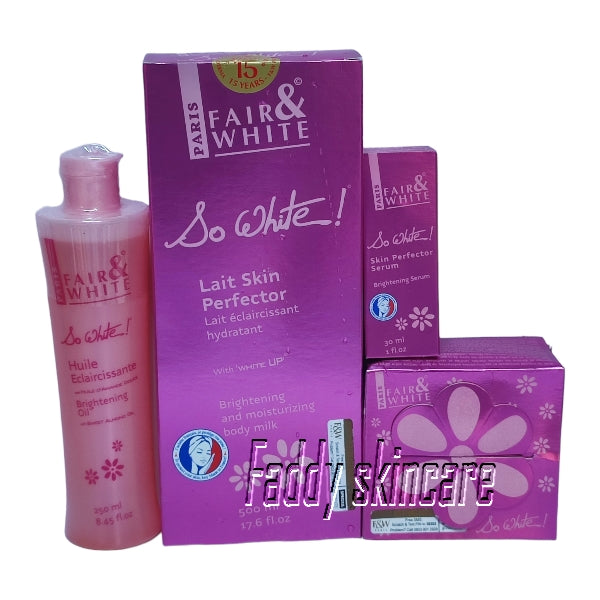 Fair & white so white body milk with brightening oil, serum & soap