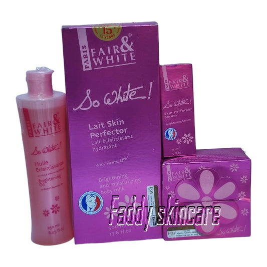 Fair & white so white body milk with brightening oil, serum & soap