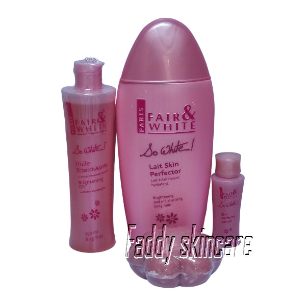 Fair & white so white body milk with brightening oil, serum & soap