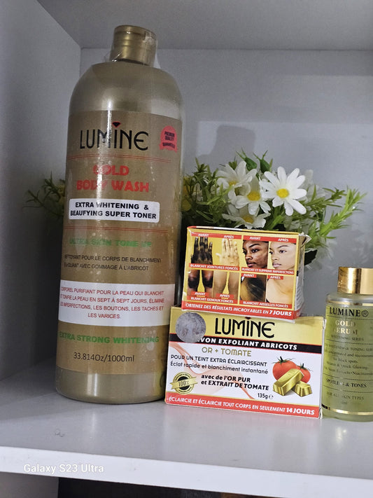 Lumine gold body wash with soap, face cream & serum