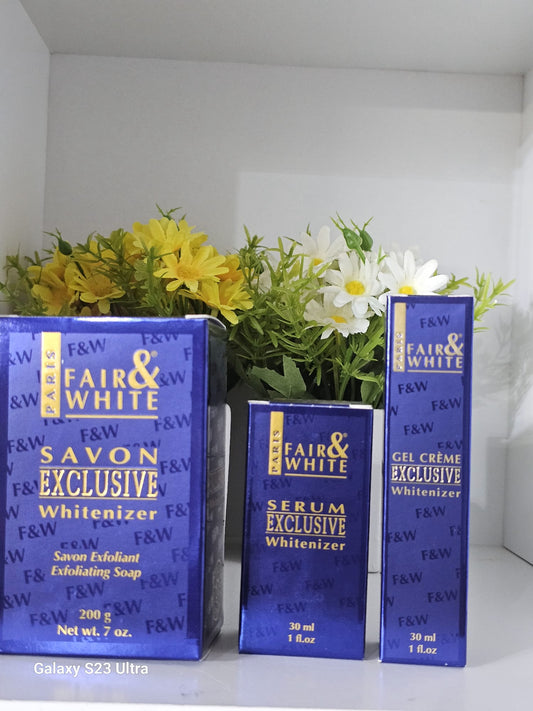 Fair & white exfoliating soap 200g with serum30ml  & cream gel 30ml