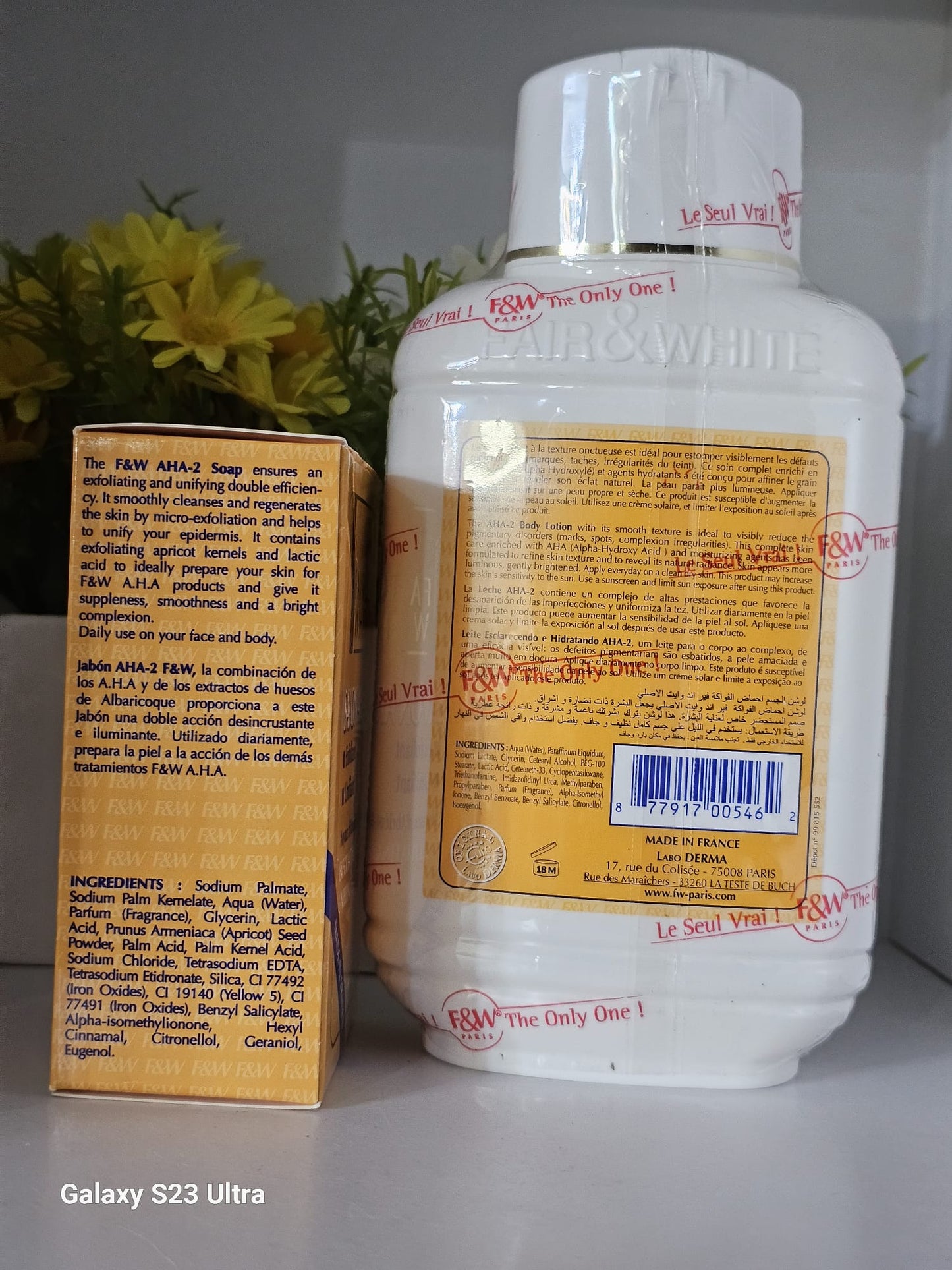 Fair & white exfoliating & unifying soap 200g with body lotion 485ml