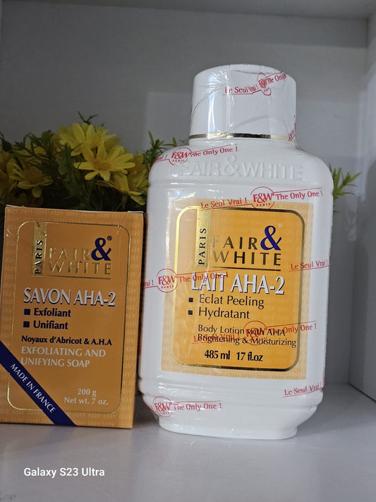 Fair & white exfoliating & unifying soap 200g with body lotion 485ml