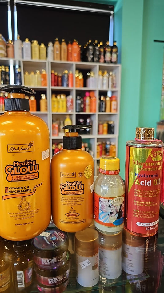 Healthy glow ultra lightening scrub shower cream with body milk, skin free milk & morrocan argan hyaluronic oil