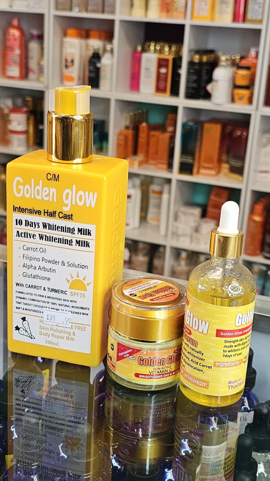 Golden glow active whitening milk with face cream & serum