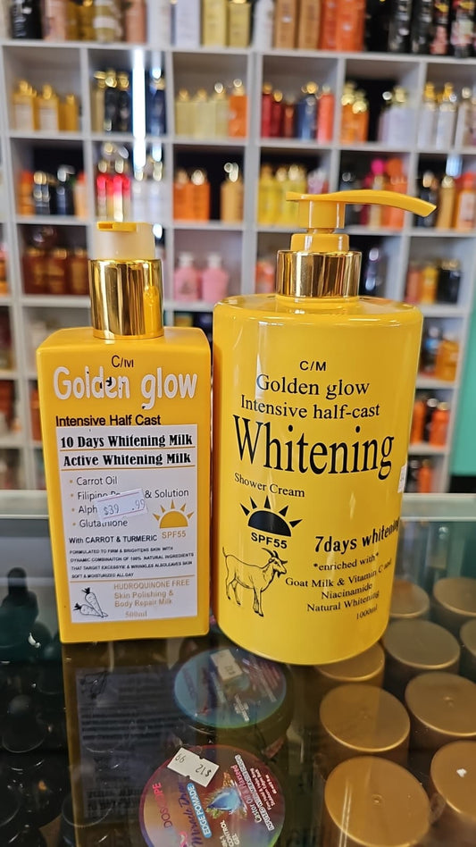 Golden glow active whitening milk 500ml  with whitening shower cream 1000ml