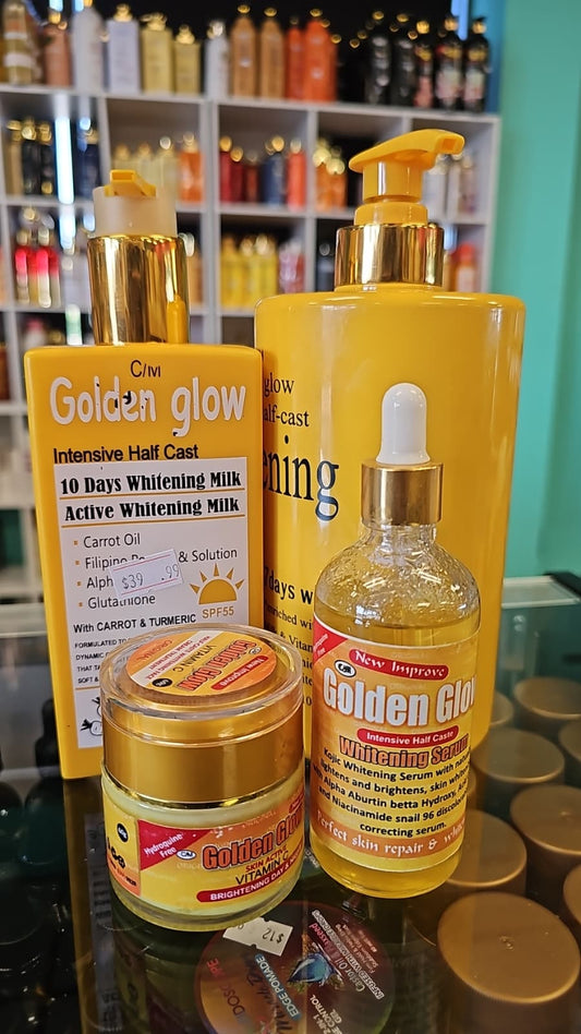 golden glow active whitening milk with shower cream, face cream &  serum