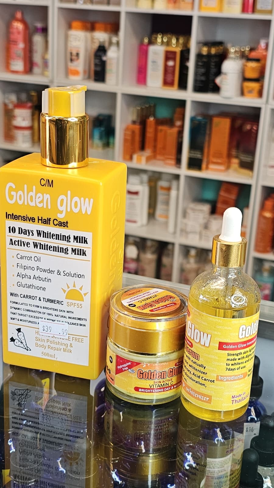 Golden glow active whitening milk with face cream & serum