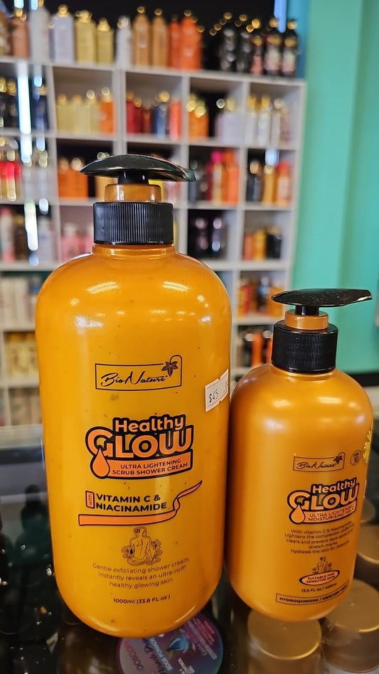 Healthy glow vitamin c & niacinamide scrub shower cream 1000ml & moisturizing milk 500ml