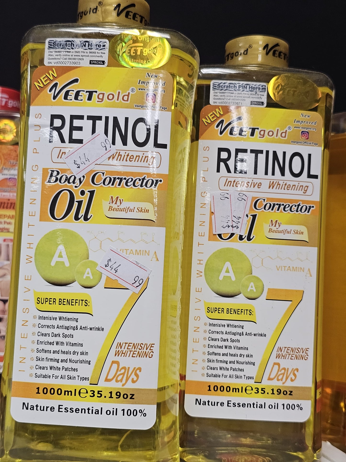 Veet gold intensive whitening retinol body corrector oil 1000ml
