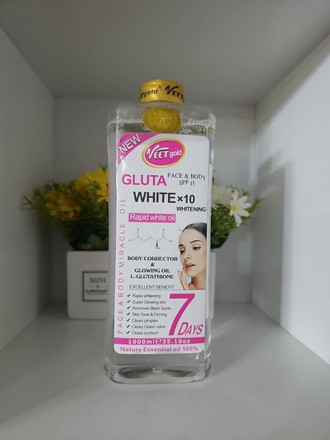 Veet Gold Gluta White Rapid White Oil Body Corrector and Glowing 1000ml 7 Days