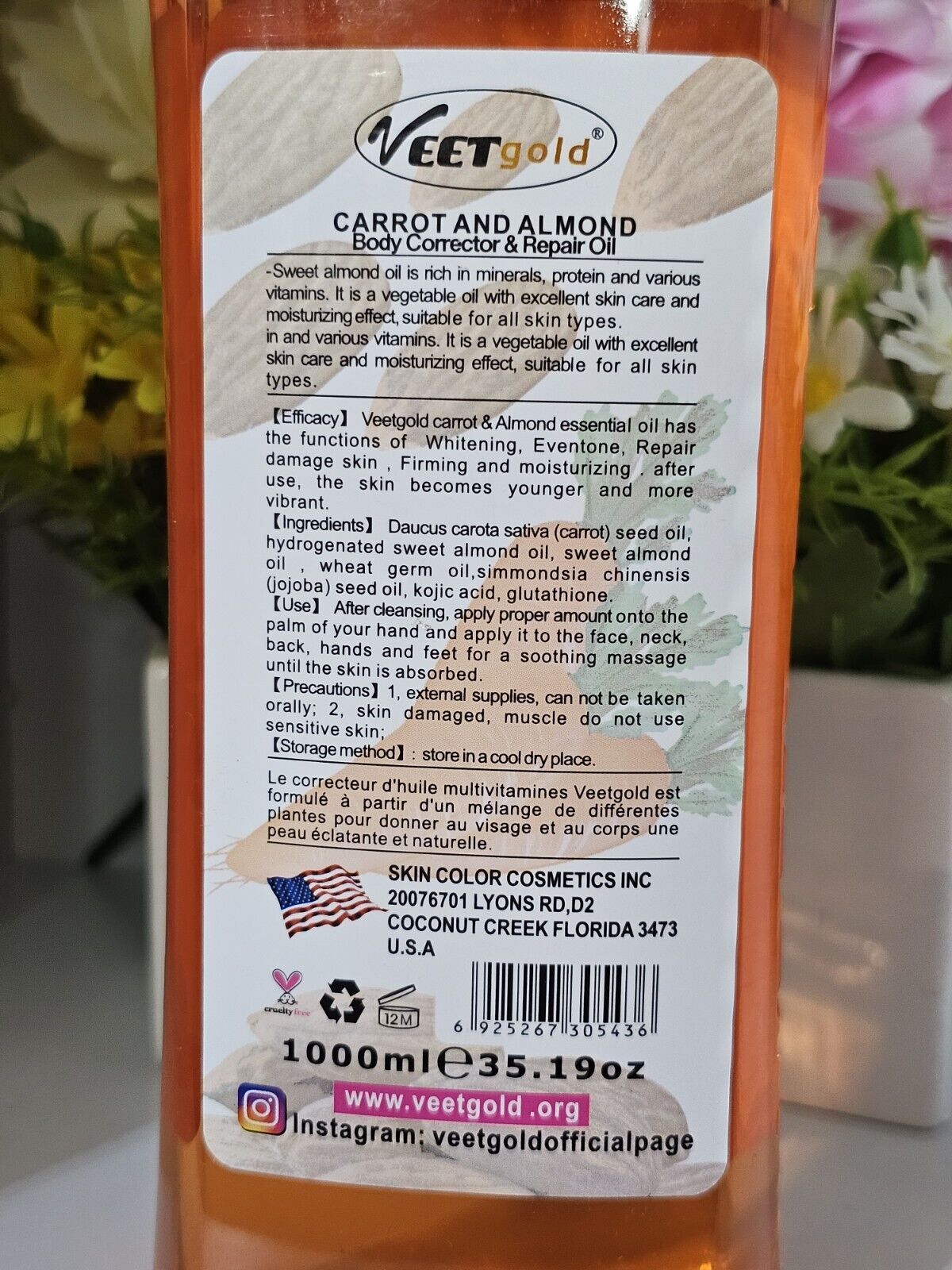 Veet Gold Whitening Face and Body Carrot and Almond Oil Spf 15. 1000ml