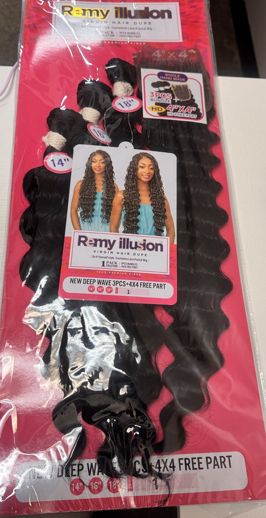 Remy illusion virgin hair dupe, 3 piece: 14",16",18"; color 1.