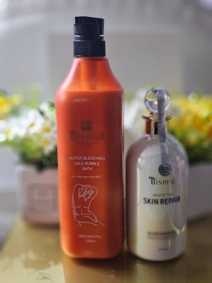Bismid super bleaching milk bubble bath with white tea skin repair lotion