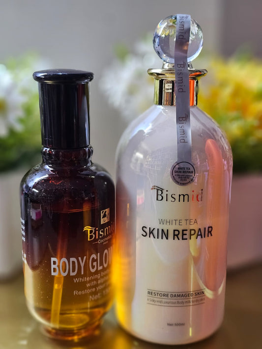 Bismid white tea skin repair lotion with body glow oil