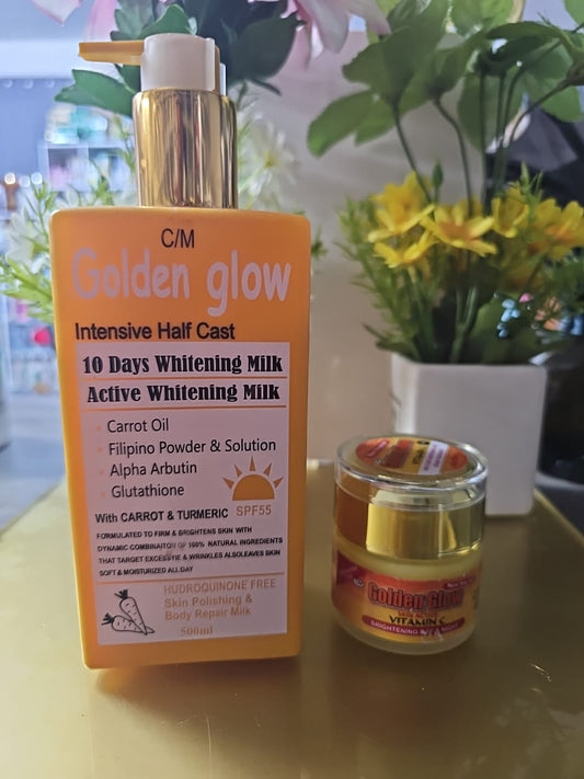 Golden glow intensive half cast active whitening milk 500ml with face cream