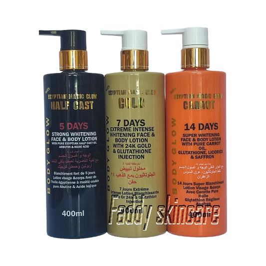 Egyptian half cast body glow face & body lotion, egyptian magic gold & carrot lotion
