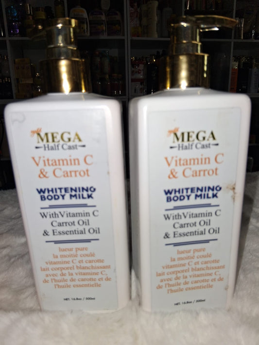 Mega half cast vitamin c & carrot whitening body milk 500ml x2