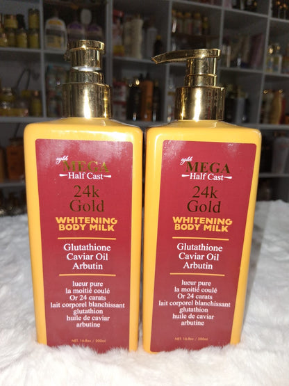 Mega half cast 24k gold whitening body milk 500ml x2
