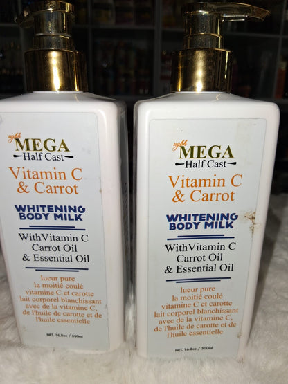 Mega half cast vitamin c & carrot whitening body milk 500ml x2