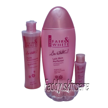 Fair & white so white body milk with brightening oil, serum & soap