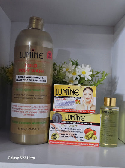 Lumine gold body wash with soap, face cream & serum