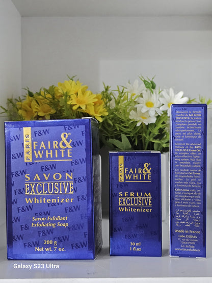 Fair & white exfoliating soap 200g with serum30ml  & cream gel 30ml