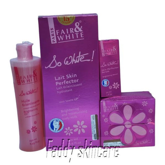Paris Fair & White Skin Body Milk, Brightening Oil, Serum & Soap