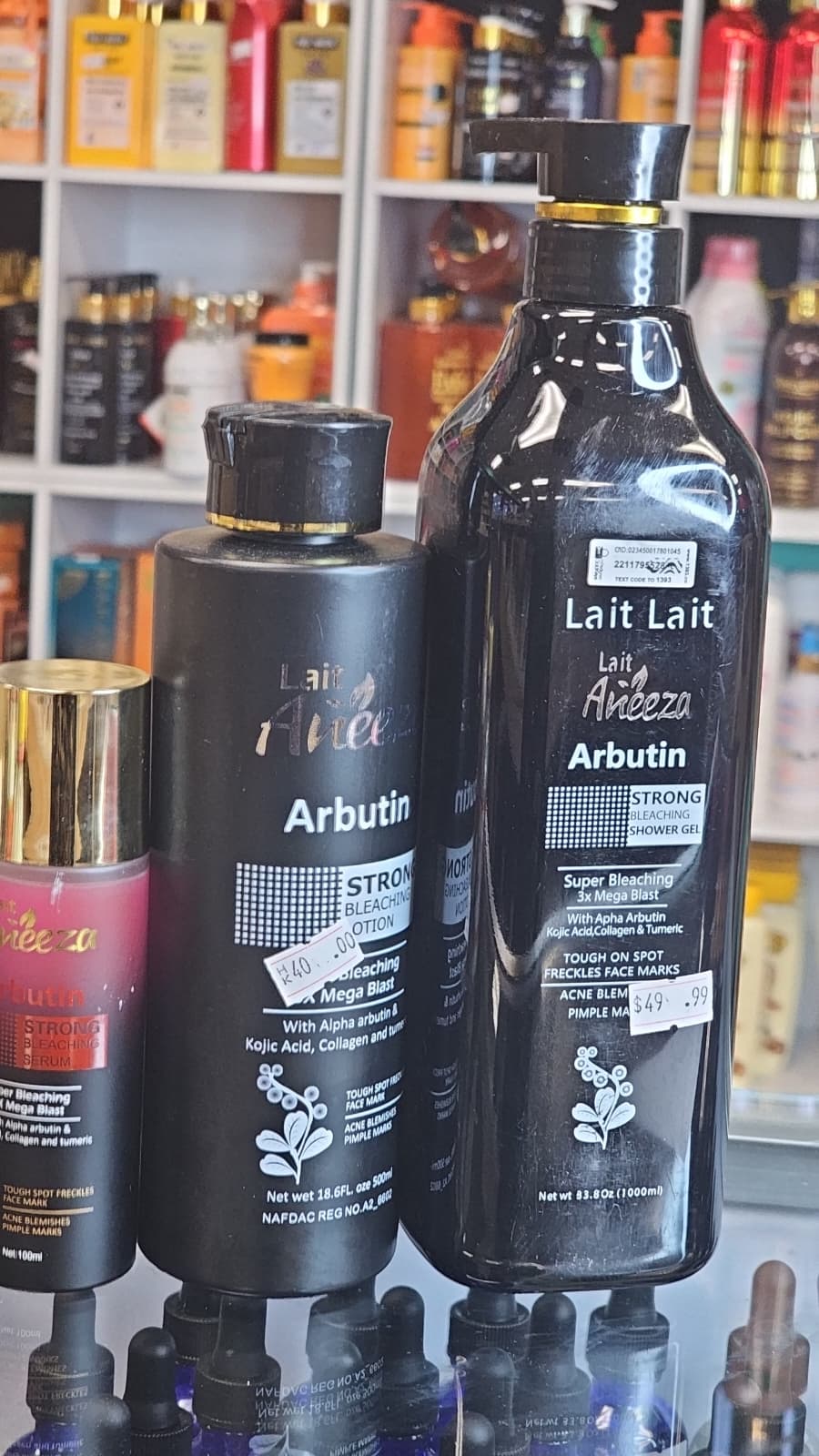 Lait aneeza arbutin strong bleaching body lotion 500ml with shower gel 100ml & serum 100ml