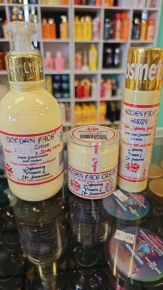 golden face lightening body milk with face cream & serum