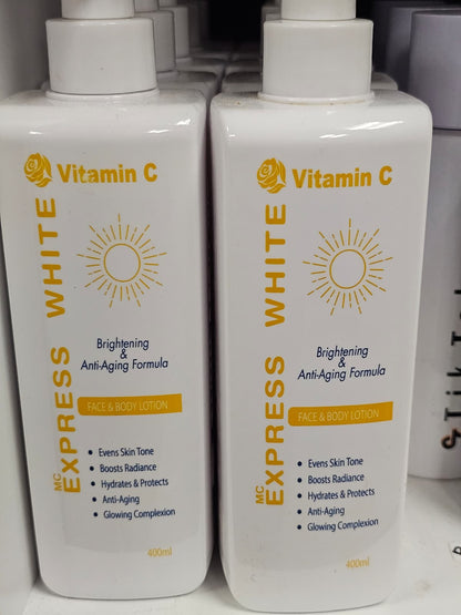 Express White Vitamin C Brightening & Anti Aging Formula Face & Body Lotion