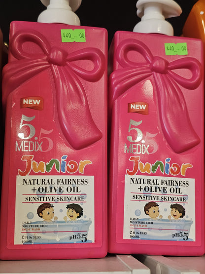 5 medix junior natural fairness + olive oil body wash 1000ml
