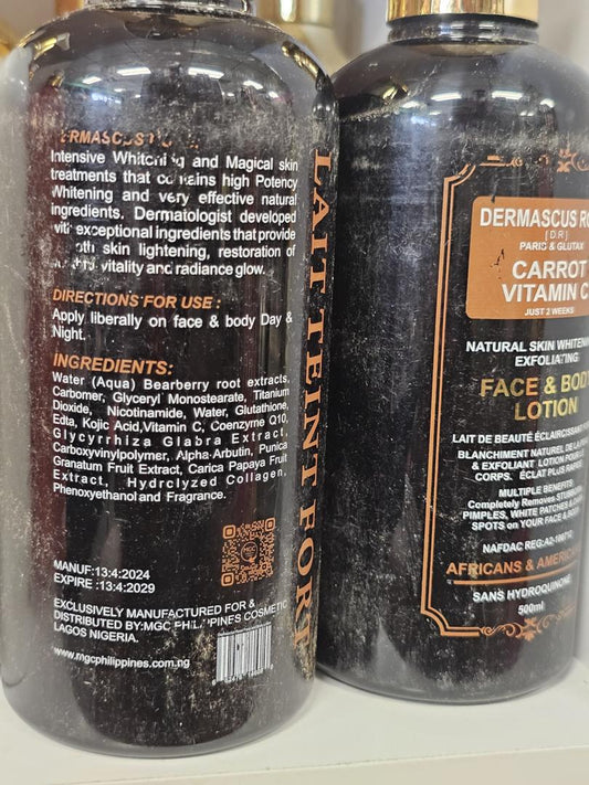 Dermascus rose carrot & vitamin c face & body lotion 500ml