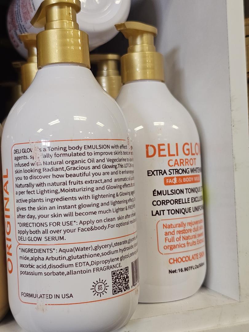 Deli glow carrot extra strong whitening face & body lotion 500ml