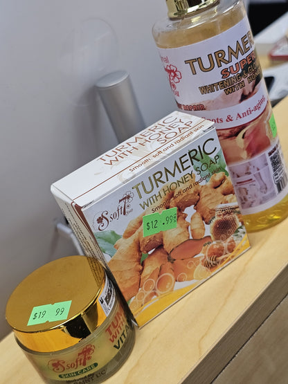 Soft 7 turmeric with honey soap, face cream, whitening & glow oil