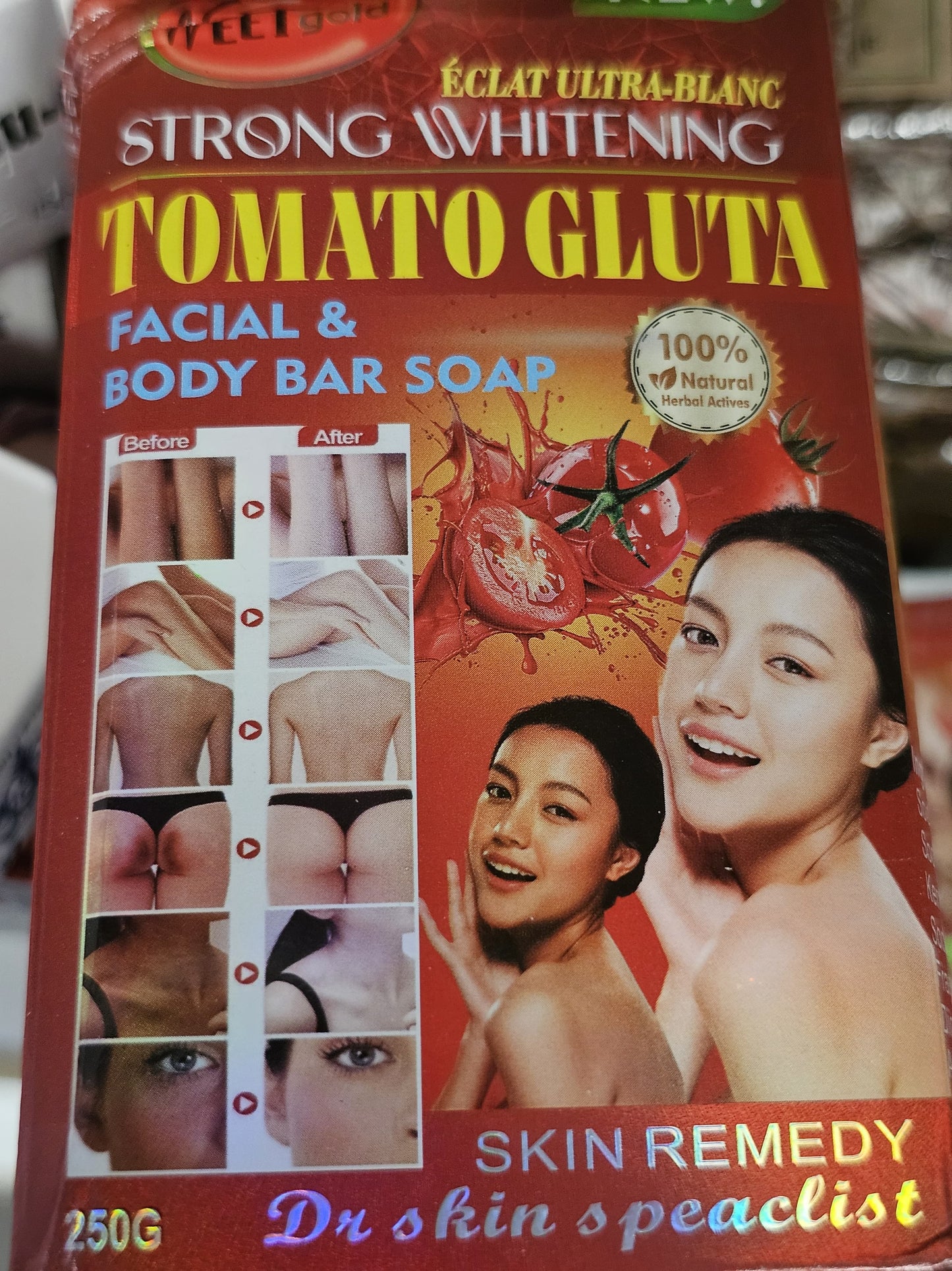 Veet gold tomato gluta facial & body bar soap 250g x2