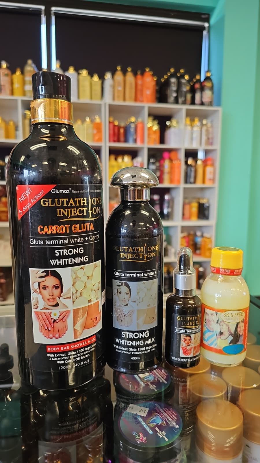 Glutathione injection carrot gluta shower milk, body milk, serum with skin free body milk
