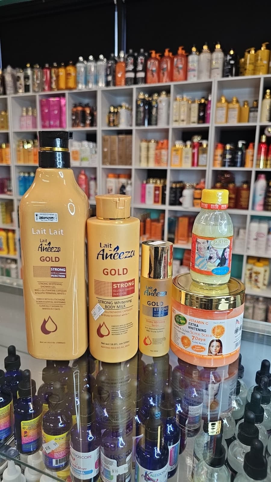 Lait aneeza gold body lotion set with skin free body milk & veet gold vitamin c whitening scrub