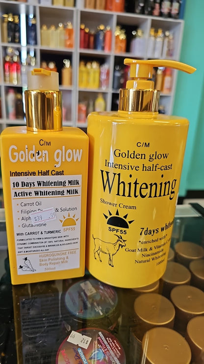 Golden glow active whitening milk 500ml  with whitening shower cream 1000ml